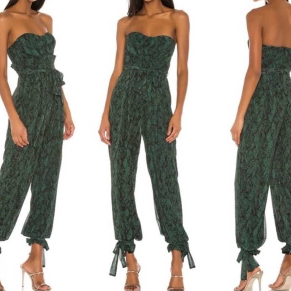 Michael Costello x REVOLVE Jumpsuit Gwendolyn Green Snakeskin - Picture 3 of 4
